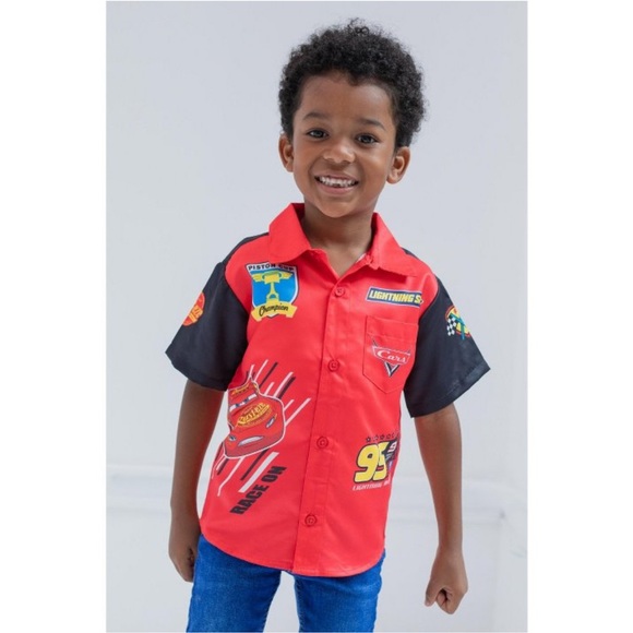 Disney Lightning McQueen Red Button Down Shirt - Picture 1 of 5
